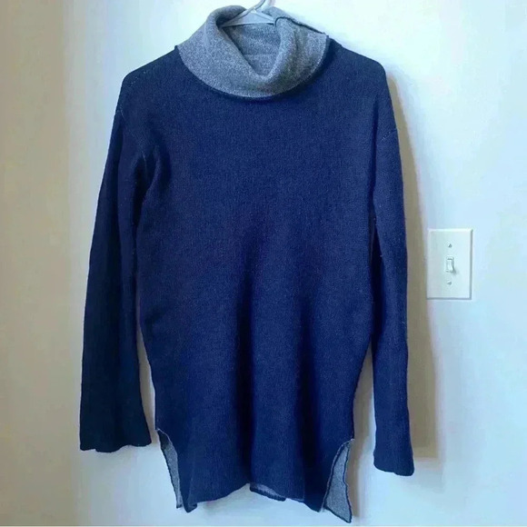 Kangra 100% Cashmere Turtleneck Sweater, Navy Blue & Gray, XS (Made in Italy) - Picture 1 of 11